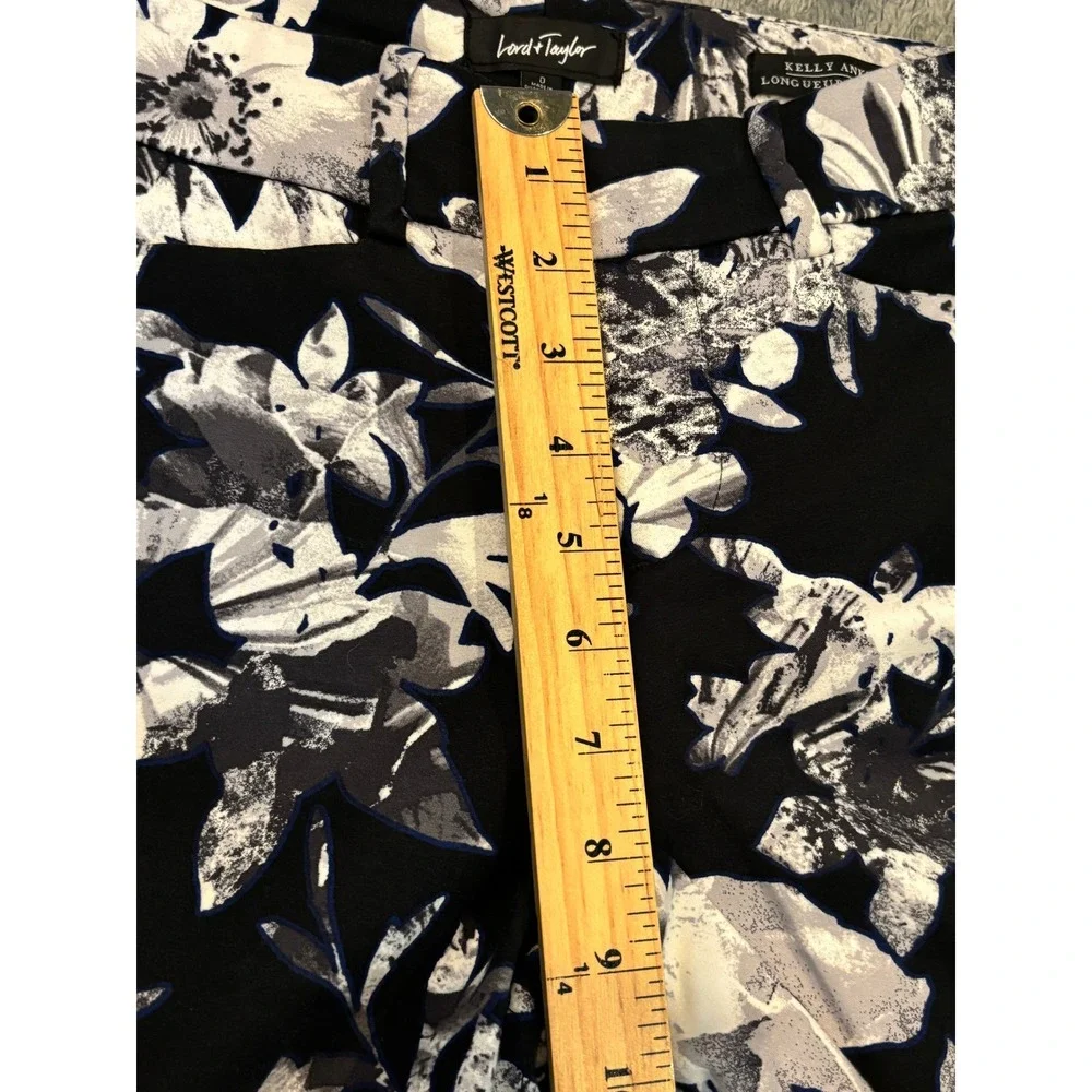 Lord & Taylor Kelly Ankle Pants Womens 0 Black White Floral Stretch Cotton Slim